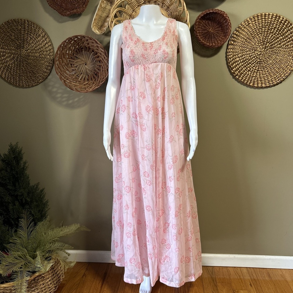 Vtg Patty O'Neil 70’s Pink Fairy Boho Cottagecore Floral Maxi Dress & Shawl Sz S